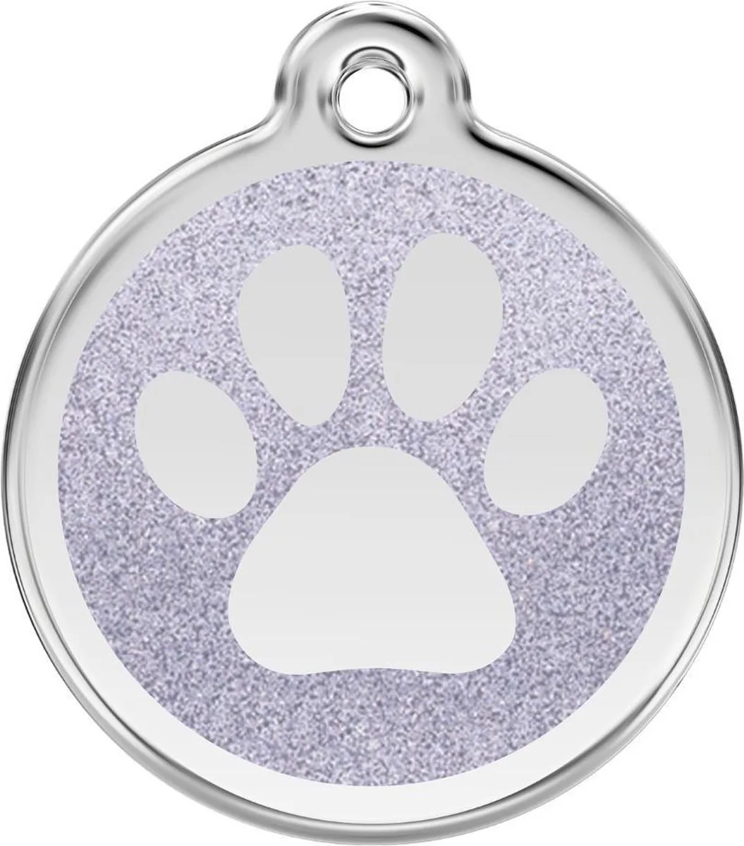Hondenpenning 38 mm pootje glitter zilverkleurig från Red Dingo i Glitter zilverkleurig met pootje – produktbild