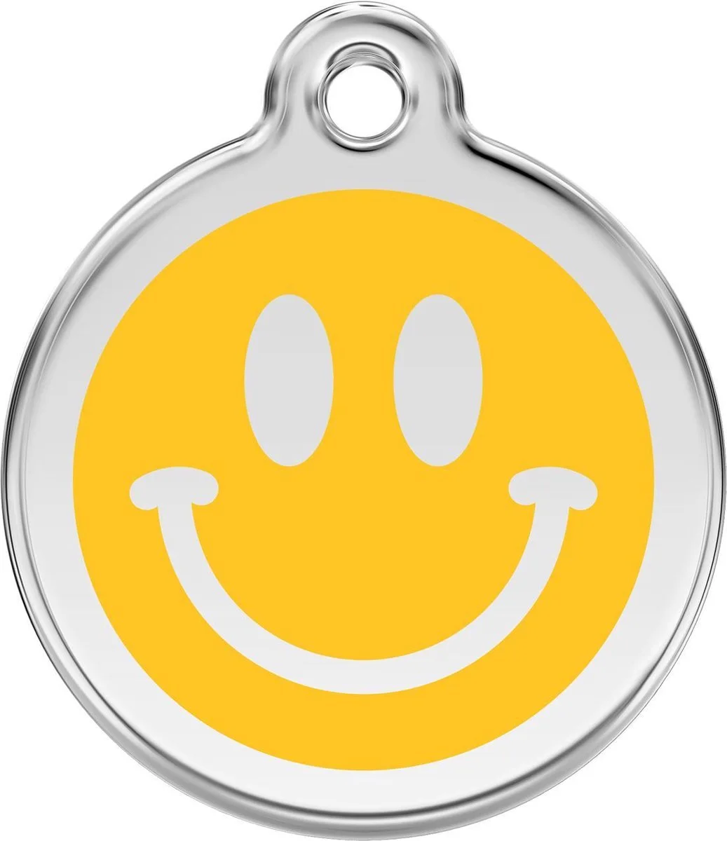 Hondenpenning 38 mm smiley från Red Dingo i Geel met smiley – produktbild