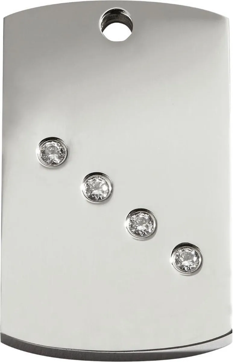 hondenpenning- maat L - rechthoek met Swarovski - 2,8 cm x 4,2 cm von Red Dingo in RVS rechthoek met Swarovski – Produktfoto