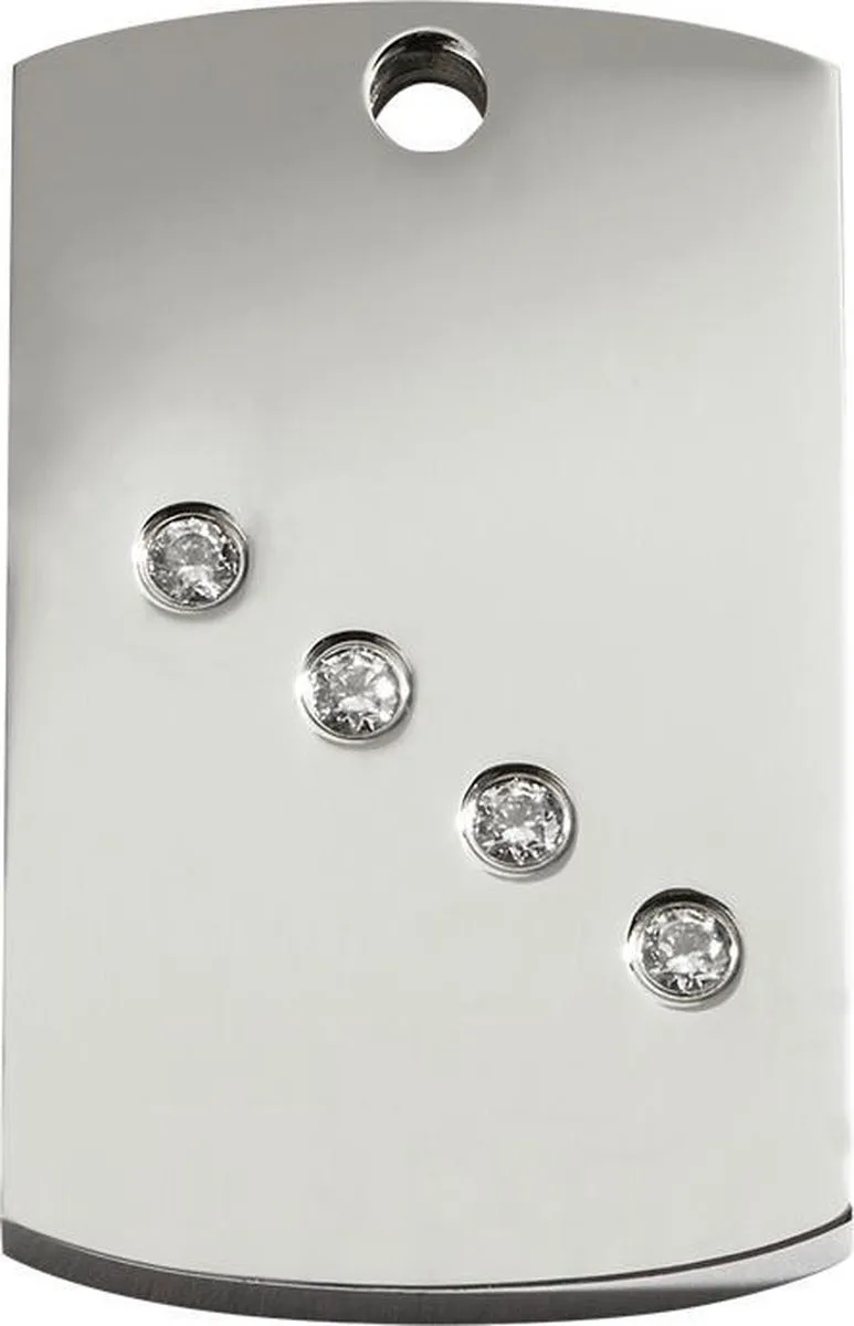 hondenpenning- maat S - rechthoek met Swarovski - 1,4 cm x 2,3 cm van Red Dingo in RVS rechthoek met Swarovski – productfoto