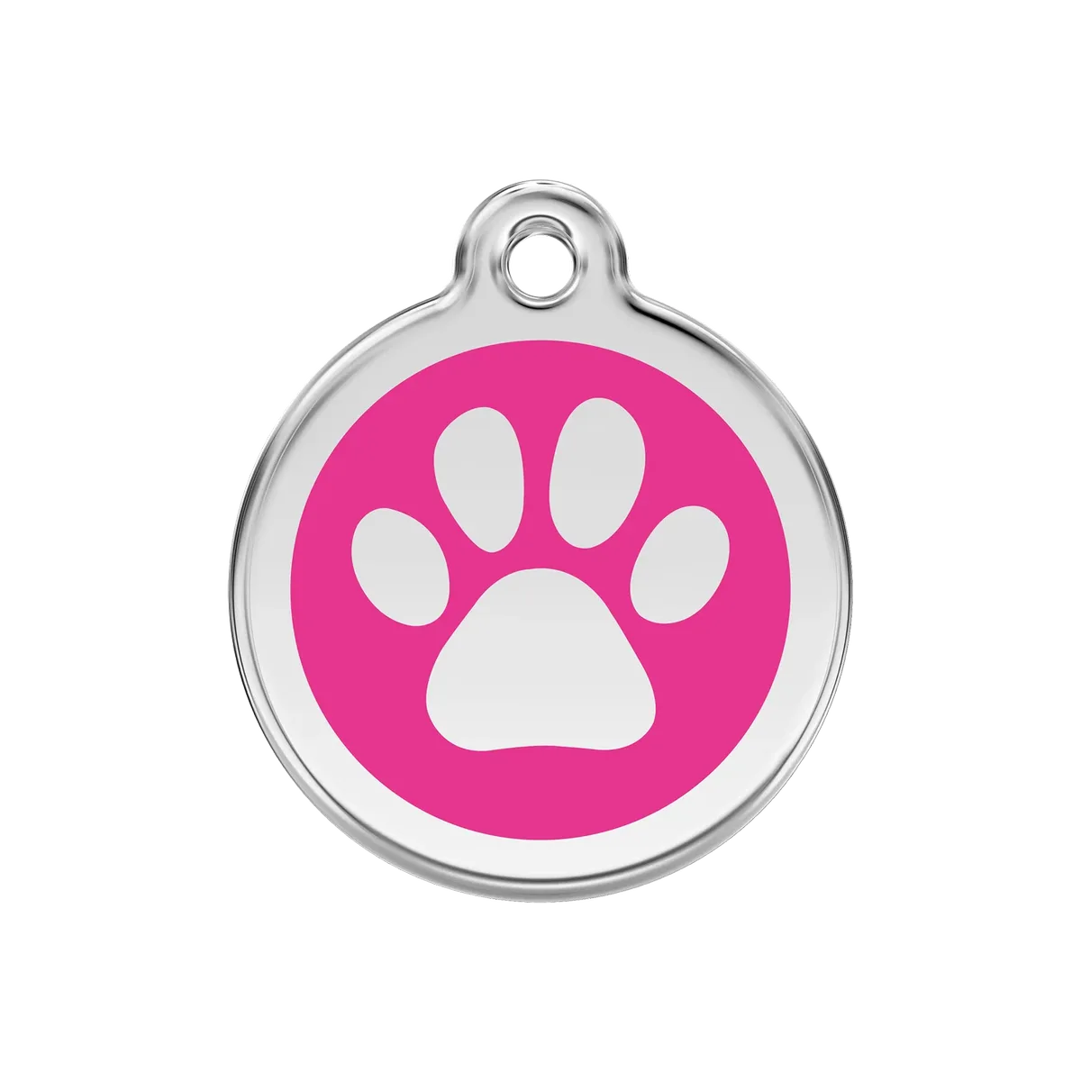 Paw Print Hot Pink roestvrijstalen hondenpenning medium/gemiddeld dia. 3 cm RedDingo van Red Dingo – productfoto