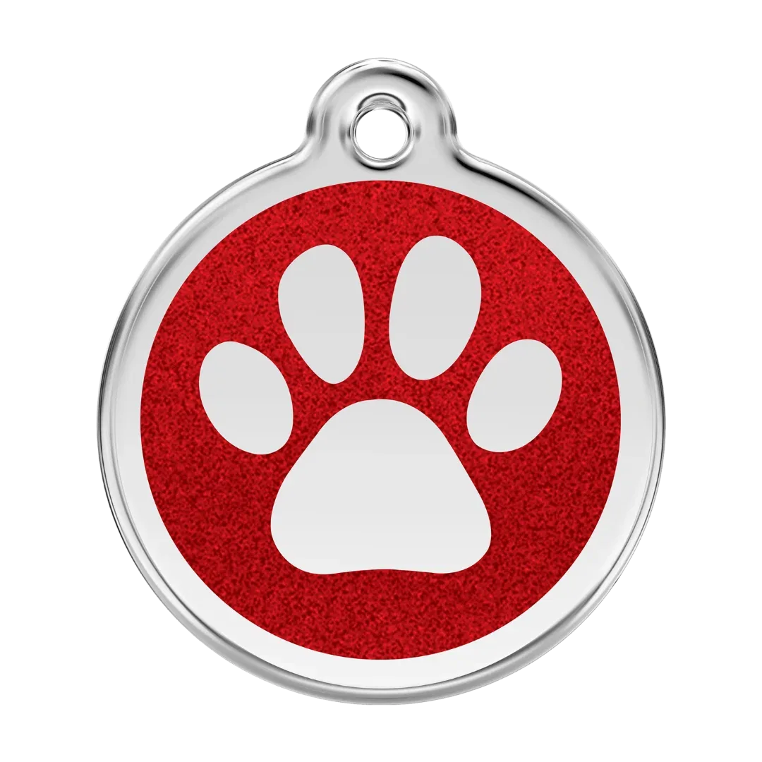 Paw Print Red glitter hondenpenning large/groot dia. 3,8 cm RedDingo van Red Dingo – productfoto