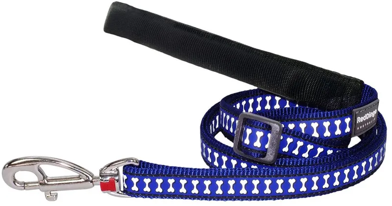 Verstelbare uitlaatriem hond reflectie botje motief donkerblauw hondenriem riem fra Red Dingo – produktbillede