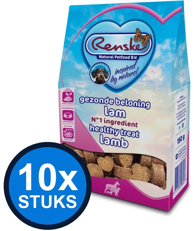 10x Renske - Gezonde beloning hartjes hond lam 150gr - Hondenvoer Snacks - 150 g by Renske – product photo