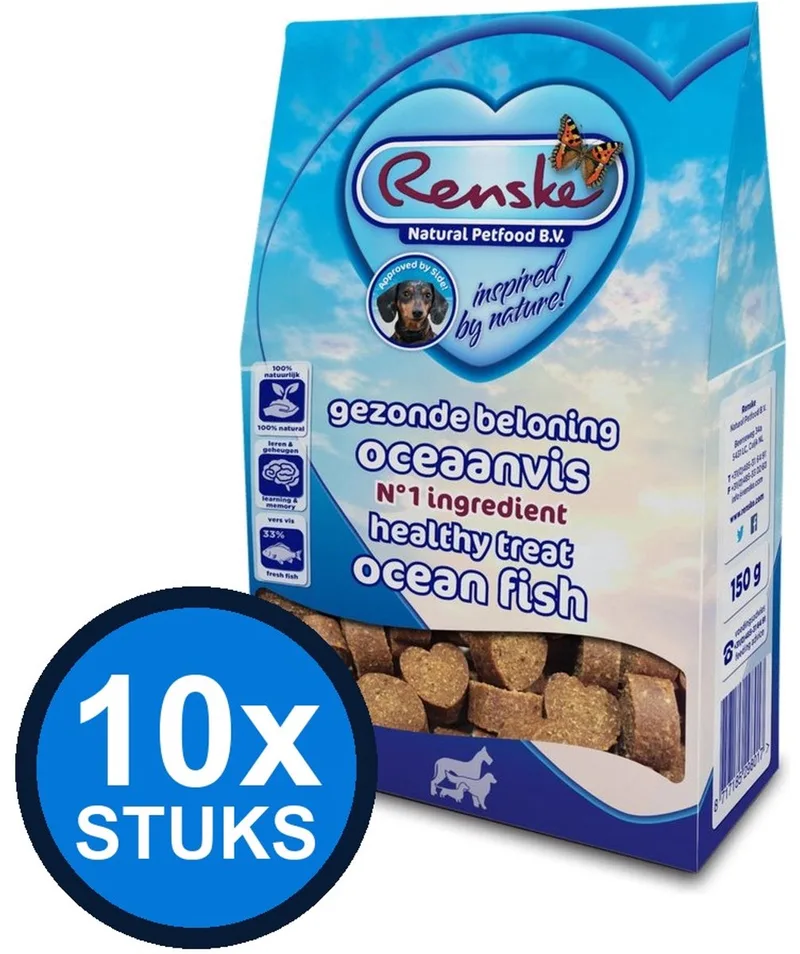 10x Renske - Gezonde beloning hartjes hond vis 150gr - Hondenvoer Snacks - 150 g de Renske – photo produit