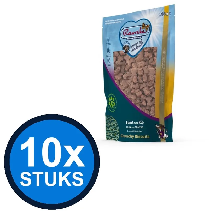 10x Renske - Gezonde beloning hond crunchy eend&kip 200gr - Hondenvoer Snacks - 200 g von Renske – Produktfoto
