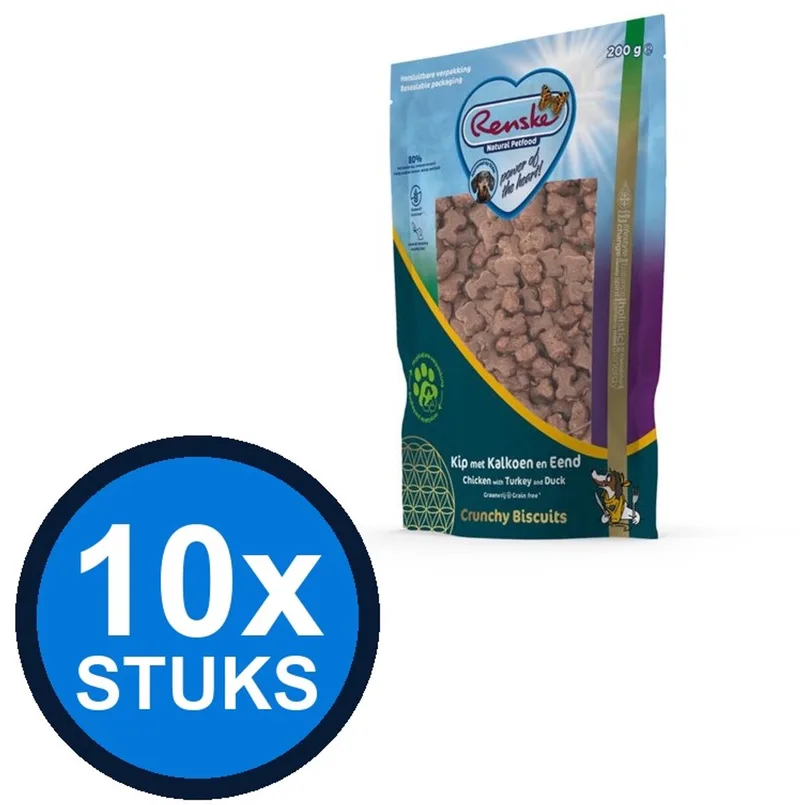 10x Renske - Gezonde beloning hond crunchy kip&kalkoen&eend 200gr - Hondenvoer Snacks - 200 g by Renske – product photo