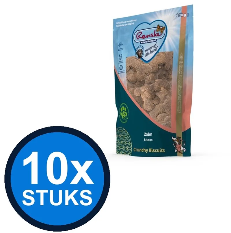 10x Renske - Gezonde beloning hond crunchy zalm 200gr - Hondenvoer Snacks - 200 g by Renske – product photo
