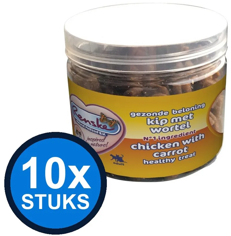 10x Renske - Gezonde beloning kat mini hartjes kip 100gr - Kattenvoer Snacks - 100 g by Renske – product photo