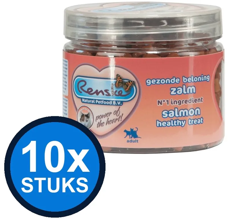 10x Renske - Gezonde beloning kat mini hartjes zalm 100gr - Kattenvoer Snacks - 100 g von Renske – Produktfoto