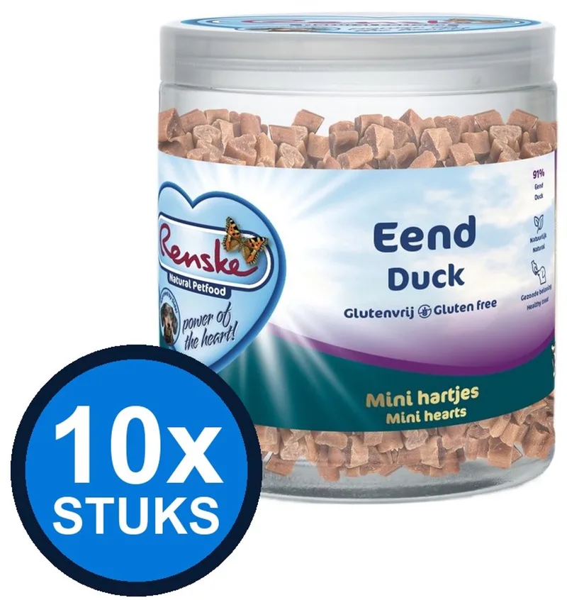 10x Renske - Gezonde beloning mini hartjes hond eend 300gr - Hondenvoer Snacks - 300 g de Renske – photo produit