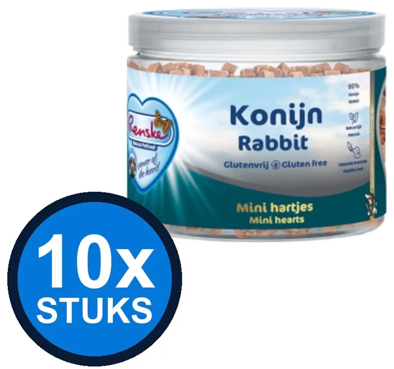 10x Renske - Gezonde beloning mini hartjes hond konijn 100gr - Hondenvoer Snacks - 100 g fra Renske – produktbillede
