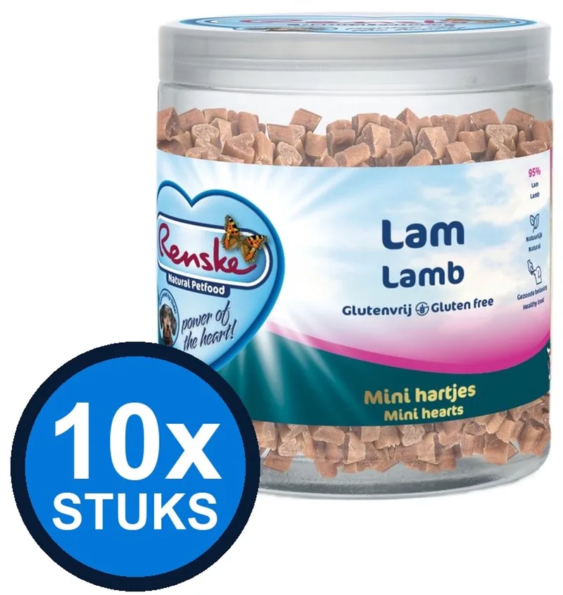 10x Renske - Gezonde beloning mini hartjes hond lam 300gr - Hondenvoer Snacks - 300 g de Renske – photo produit