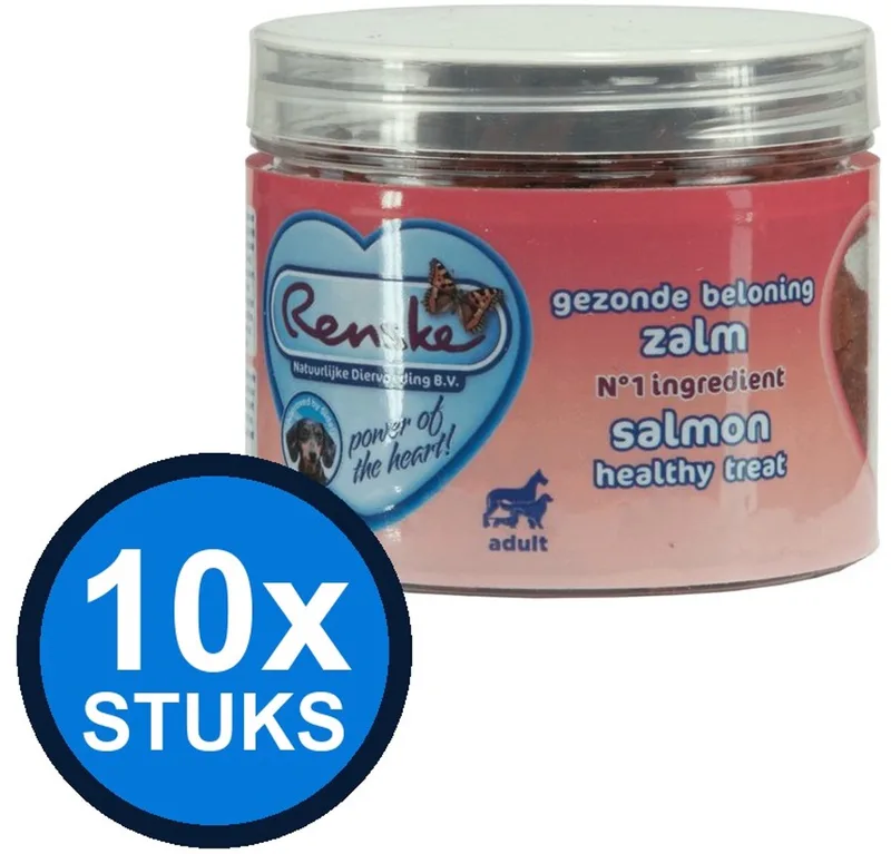 10x Renske - Gezonde beloning mini hartjes hond zalm 100gr - Hondenvoer Snacks - 100 g von Renske – Produktfoto