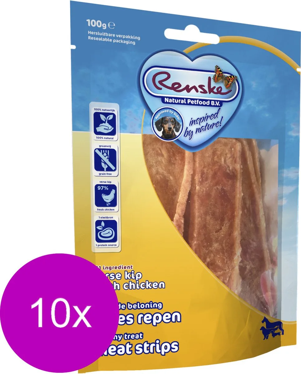 10x Renske Gezonde Beloning Vleesstrips Kip 100 gr van Renske – productfoto