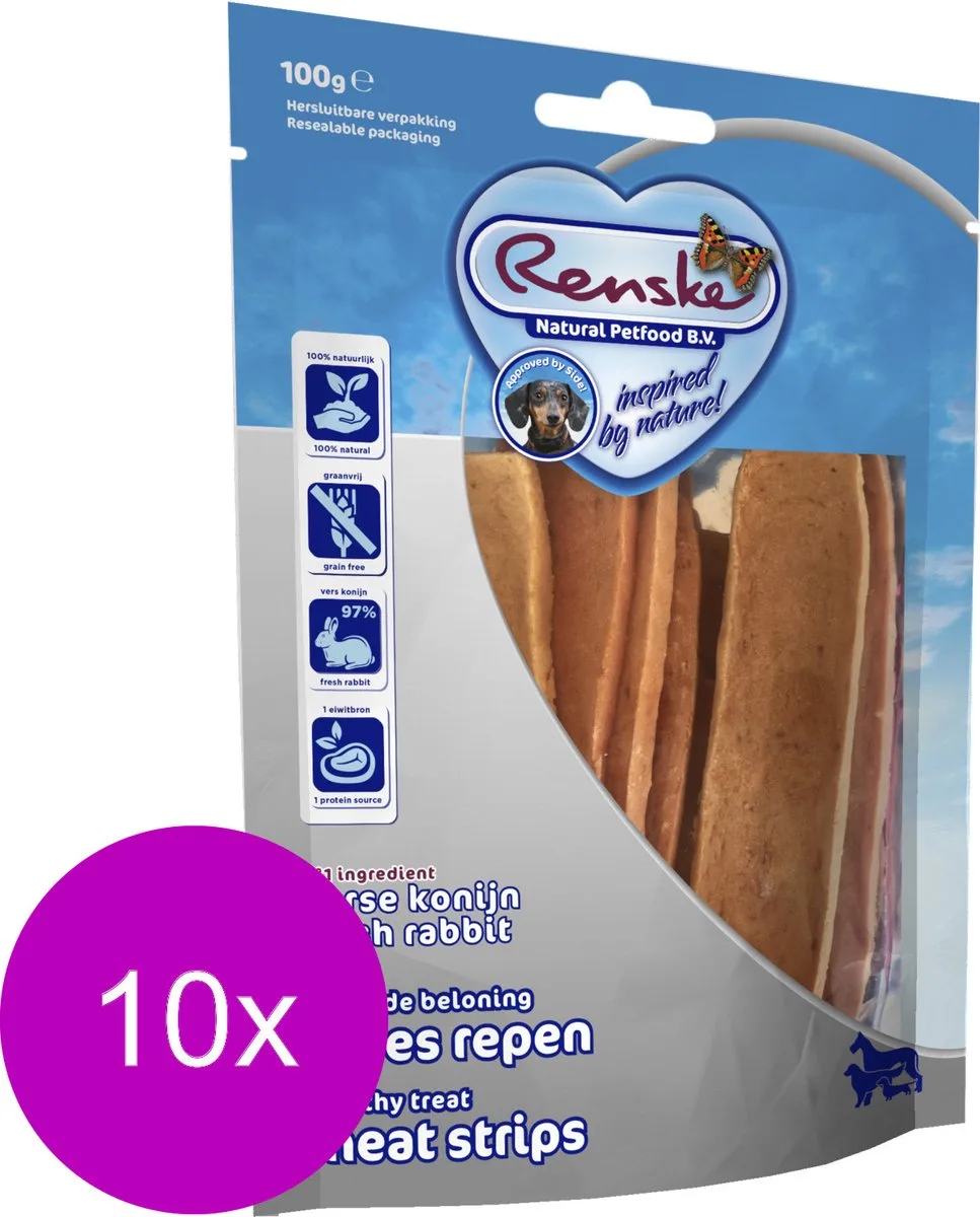 10x Renske Gezonde Beloning Vleesstrips Konijn 100 gr van Renske – productfoto