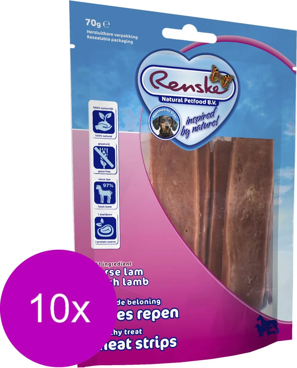 10x Renske Gezonde Beloning Vleesstrips Lam 70 gr van Renske – productfoto