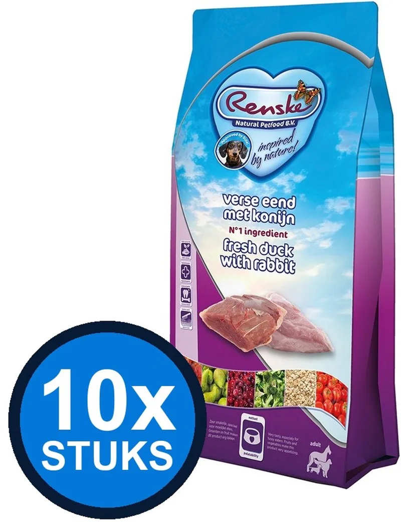 10x Renske - Super Premium droog hond adult eend&konijn 600gr - Hondenvoer - 600 g by Renske – product photo