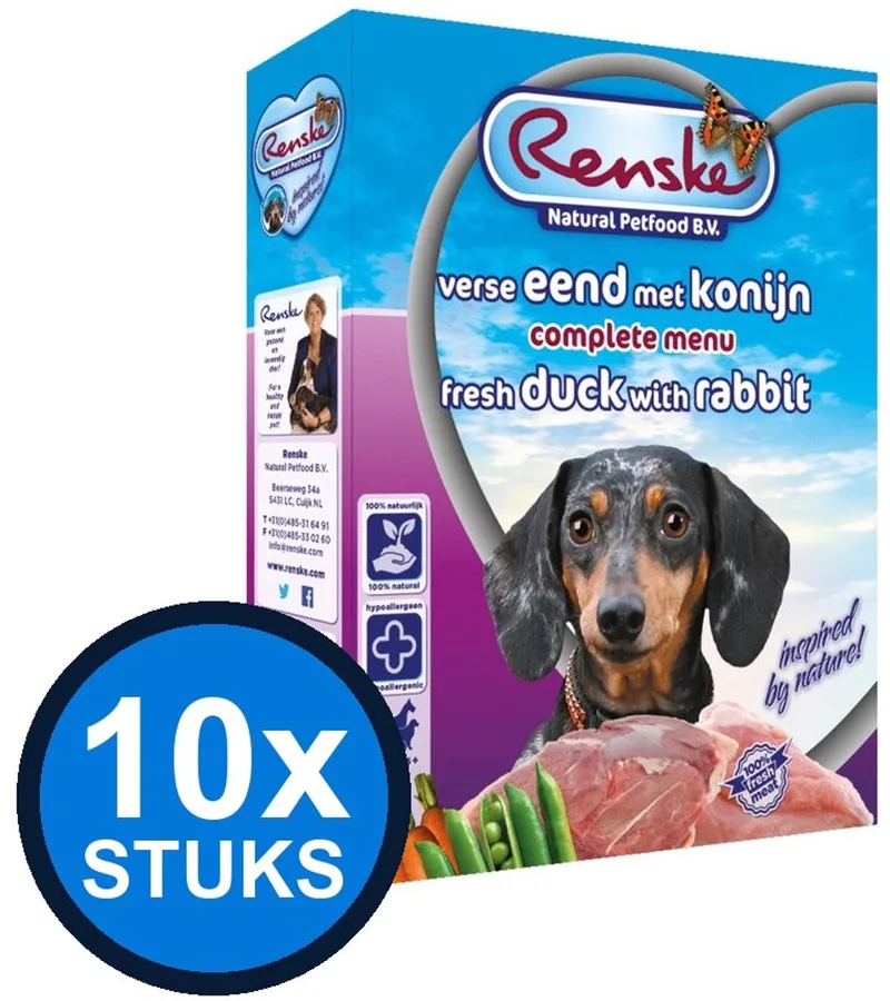 10x Renske - Vers hond adult eend&konijn 395gr - Hondenvoer Natvoer - 395 g de Renske – photo produit