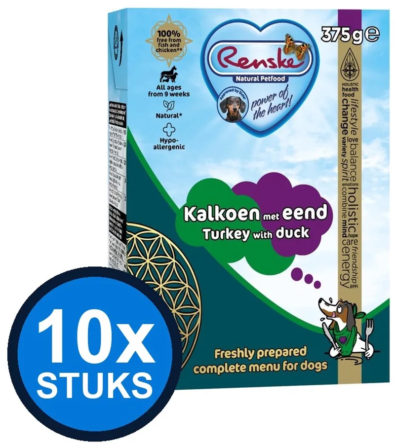 10x Renske - Vers kalkoen met eend - tetra 375gr - Hondenvoer Natvoer - 375 g de Renske – photo produit