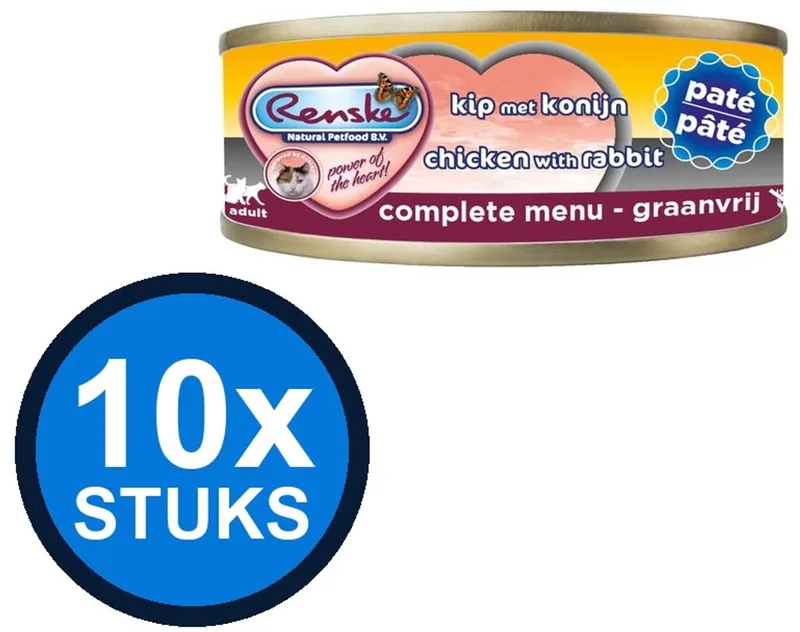10x Renske - Vers kat paté kip/konijn 70gr - Kattenvoer Natvoer - 70 g fra Renske – produktbillede
