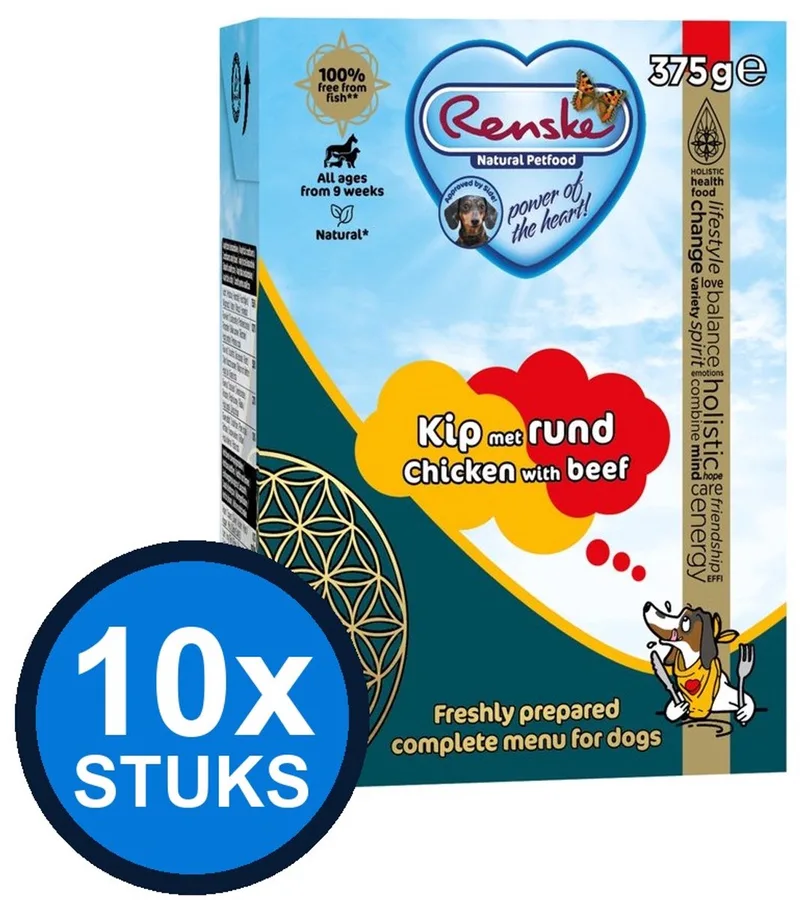 10x Renske - Vers kip met rund - tetra 375gr - Hondenvoer Natvoer - 375 g von Renske – Produktfoto