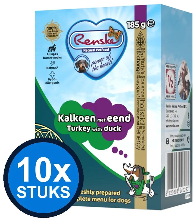 10x Renske vers vlees maaltijd hond kalkoen/eend 95gr de Renske – photo produit