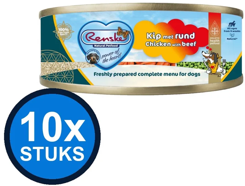 10x Renske vers vlees maaltijd hond kip/rund 95gr fra Renske – produktbillede