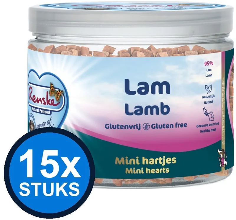 15x Renske gezonde beloning mini hartjes hond lam 100gr de Renske – photo produit