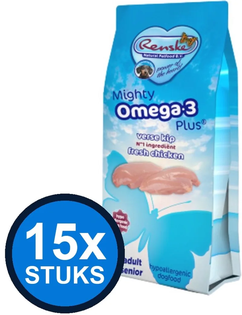 15x Renske - Mighty Omega-3 Plus kip 600gr - Hondenvoer - 600 g de Renske – photo produit