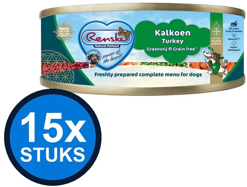 15x Renske vers vlees maaltijd hond kalkoen graanvrij 95gr von Renske – Produktfoto