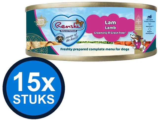 15x Renske vers vlees maaltijd hond lam graanvrij 95gr