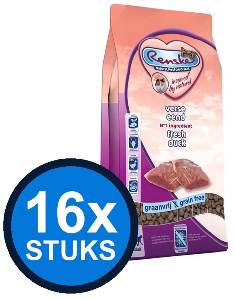 16x Renske - Super Premium droog kat adult eend 400gr - Kattenvoer - 400 g by Renske – product photo