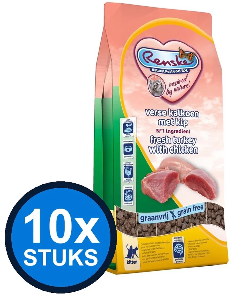 16x Renske - Super Premium droog kat kitten kalkoen&kip 400gr - Kattenvoer - 400 g de Renske – photo produit