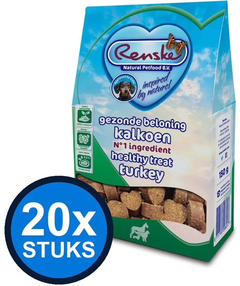 20x Renske - Gezonde beloning hartjes hond kalkoen 150gr - Hondenvoer Snacks - 150 g de Renske – photo produit