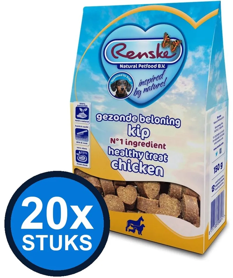 20x Renske - Gezonde beloning hartjes hond kip 150gr - Hondenvoer Snacks - 150 g de Renske – photo produit