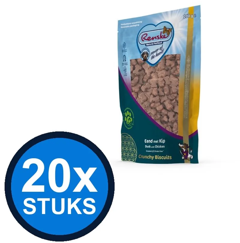 20x Renske - Gezonde beloning hond crunchy eend&kip 200gr - Hondenvoer Snacks - 200 g by Renske – product photo