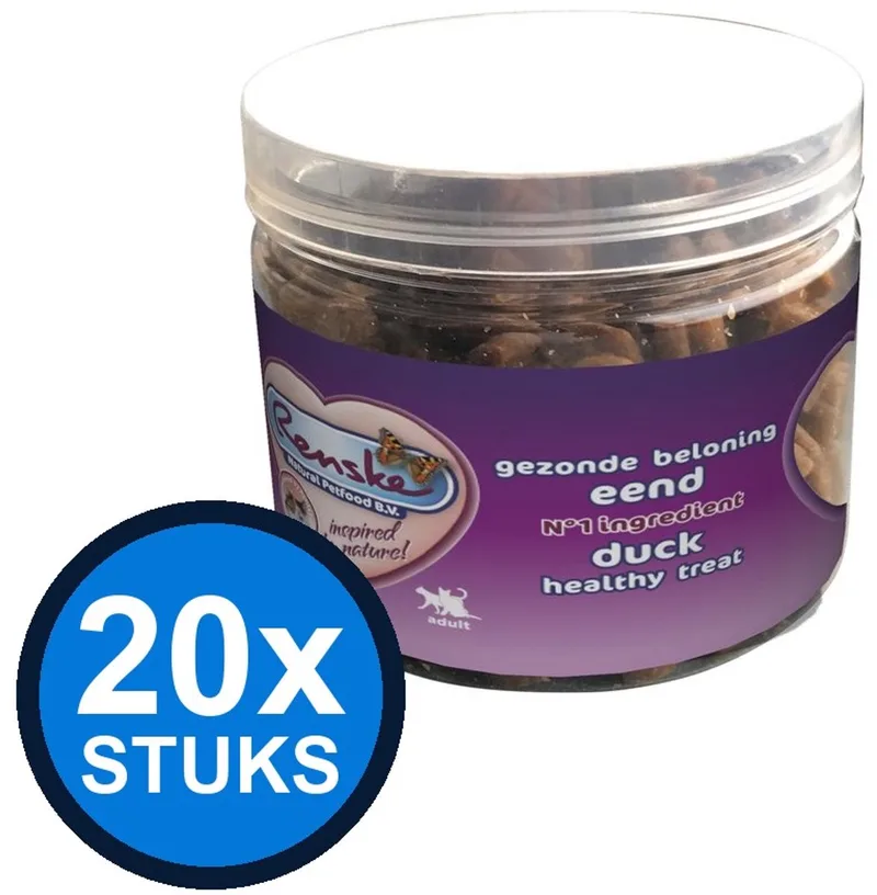 20x Renske - Gezonde beloning kat mini hartjes eend 100gr - Kattenvoer Snacks - 100 g de Renske – photo produit