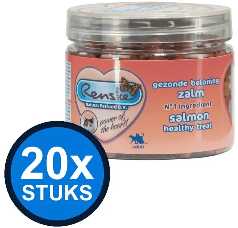 20x Renske - Gezonde beloning kat mini hartjes zalm 100gr - Kattenvoer Snacks - 100 g de Renske – photo produit