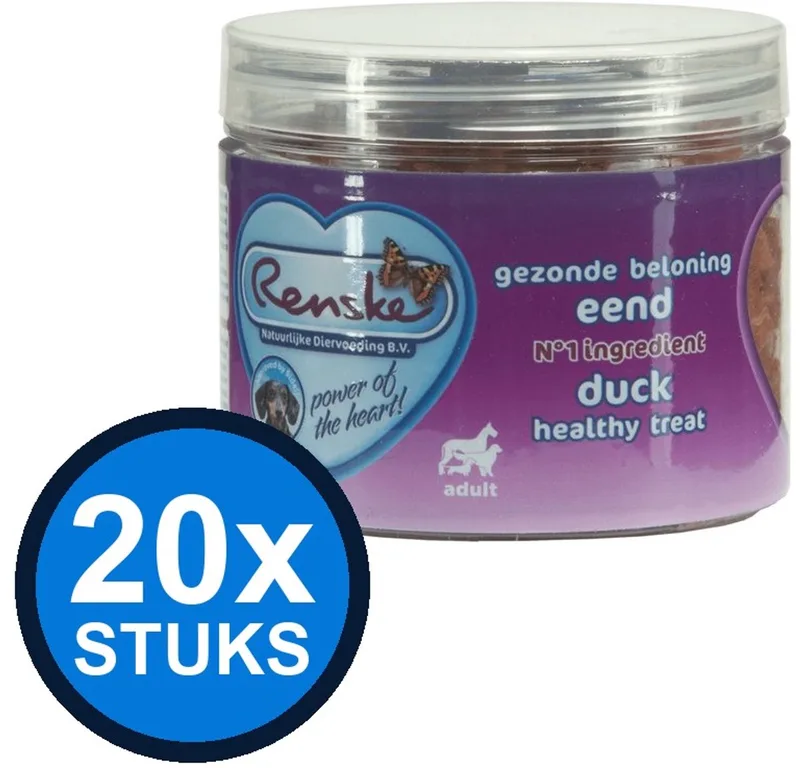 20x Renske - Gezonde beloning mini hartjes hond eend 100gr - Hondenvoer Snacks - 100 g by Renske – product photo
