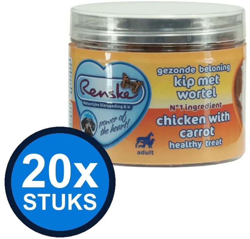 20x Renske - Gezonde beloning mini hartjes hond kip 100gr - Hondenvoer Snacks - 100 g de Renske – photo produit