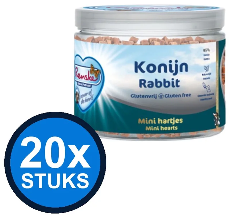 20x Renske - Gezonde beloning mini hartjes hond konijn 100gr - Hondenvoer Snacks - 100 g by Renske – product photo