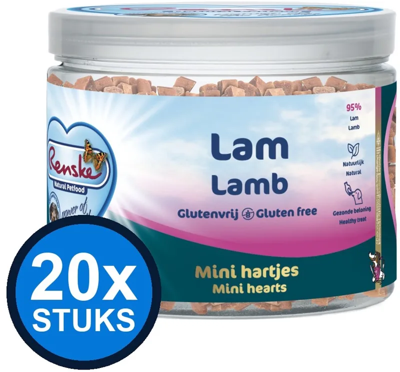 20x Renske gezonde beloning mini hartjes hond lam 100gr by Renske – product photo