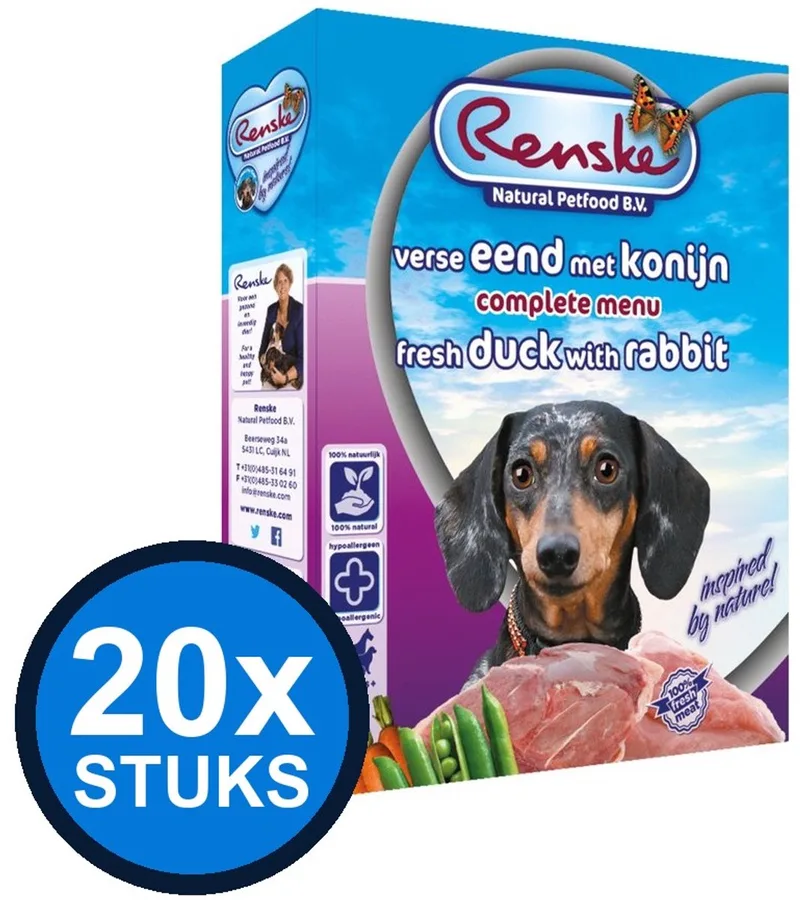 20x Renske - Vers hond adult eend&konijn 395gr - Hondenvoer Natvoer - 395 g de Renske – photo produit