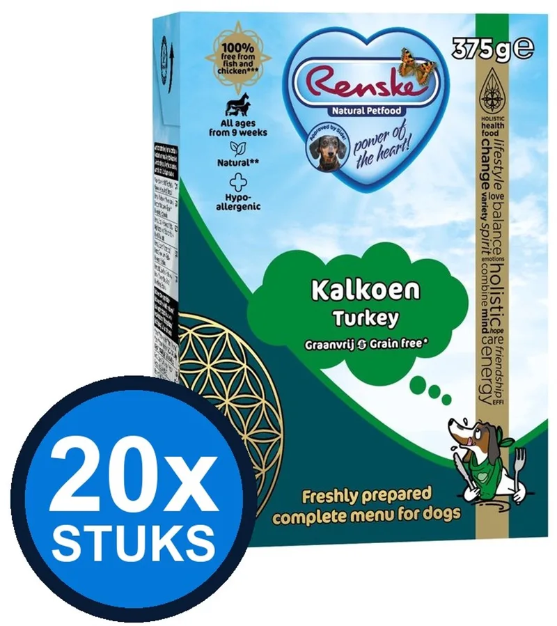 20x Renske - Vers kalkoen graanvrij - tetra 375gr - Hondenvoer Natvoer - 375 g von Renske – Produktfoto