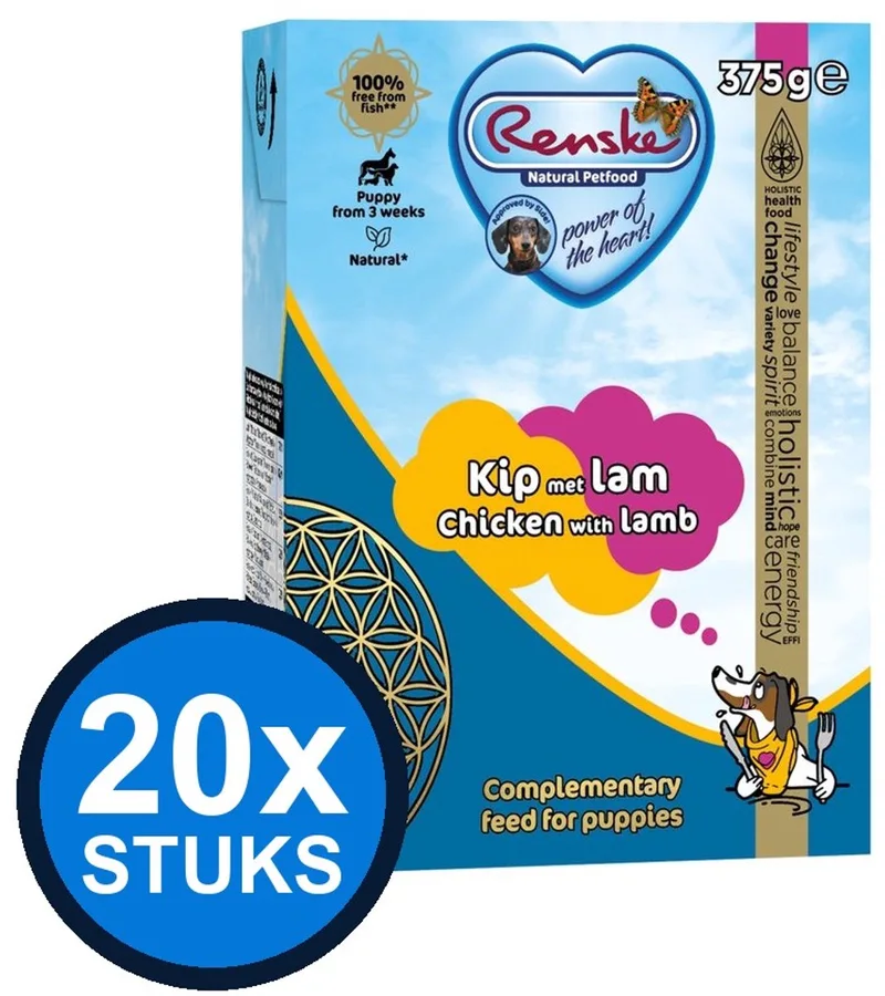 20x Renske - Vers kip met lam (puppy) - tetra 375gr - Hondenvoer Natvoer - 375 g de Renske – photo produit