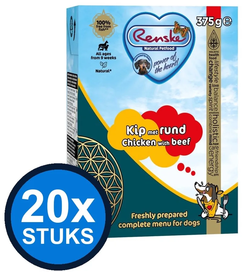 20x Renske - Vers kip met rund - tetra 375gr - Hondenvoer Natvoer - 375 g de Renske – photo produit