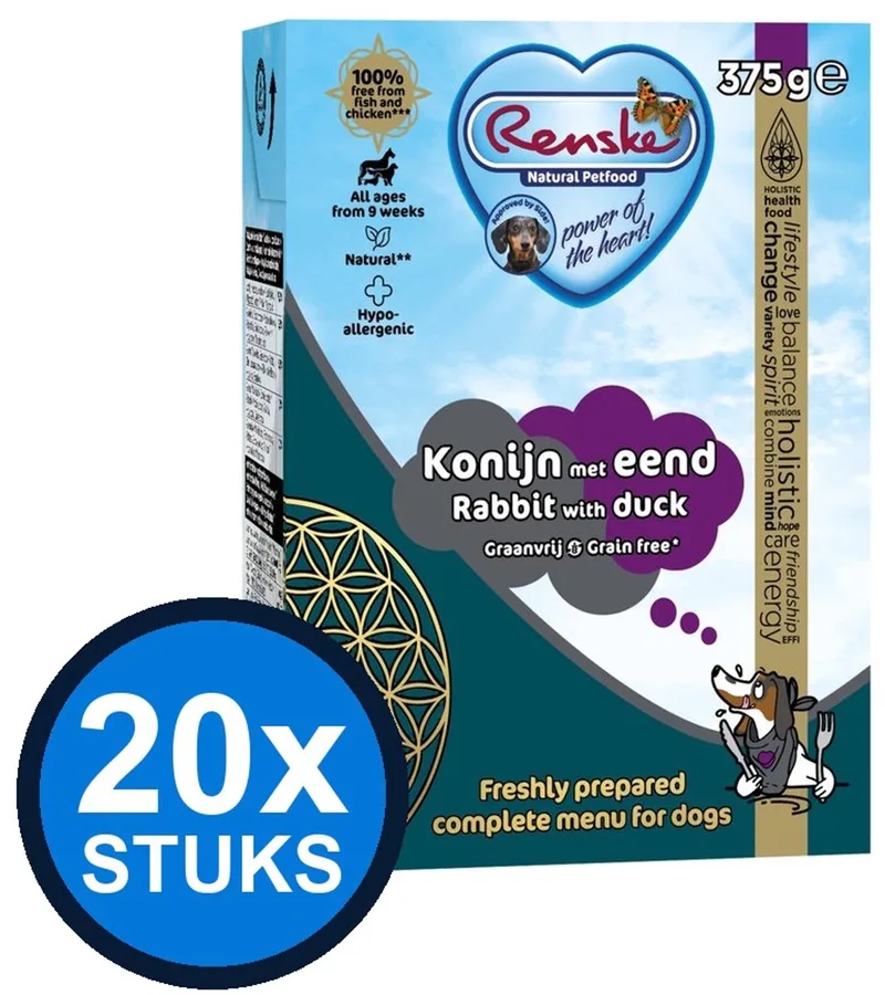 20x Renske - Vers konijn met eend graanvrij - tetra 375gr - Hondenvoer Natvoer - 375 g von Renske – Produktfoto