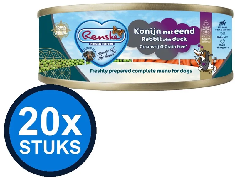 20x Renske vers vlees maaltijd hond eend/konijn graanvrij 95gr by Renske – product photo