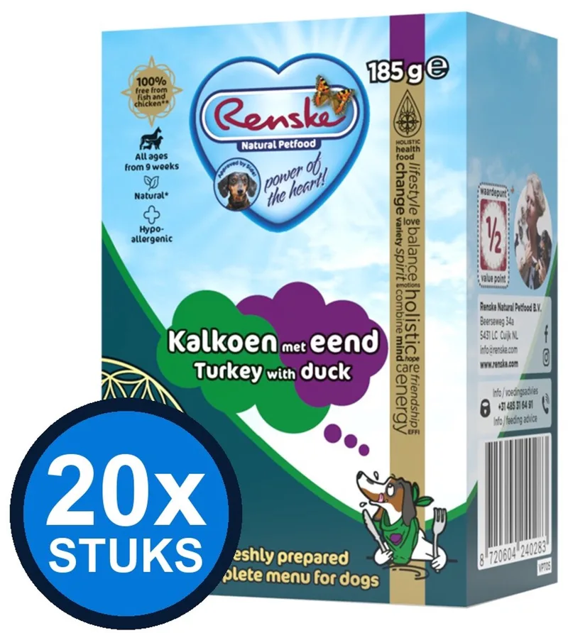 20x Renske vers vlees maaltijd hond kalkoen/eend 95gr by Renske – product photo